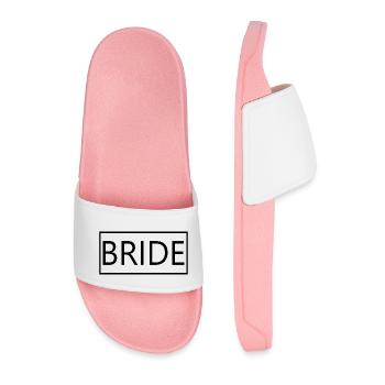 Bride Matching Couple Engagement Wedding Honeymoon - Men’s Pool Sliders - light pink - Front