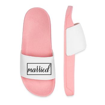 Married Matching Couple Men & Women Wedding Day - Men’s Pool Sliders - light pink - Front