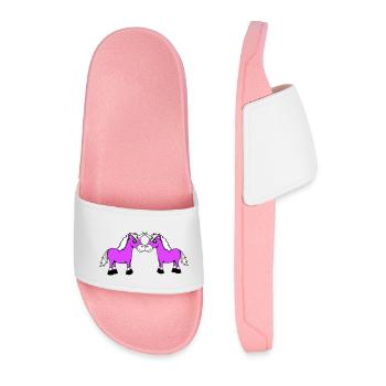 2 Unicorns Team Pair Horns Friends Welcome Cute - Men’s Pool Sliders - light pink - Front