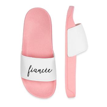 Fiancée Matching Engagement Wedding Honeymoon - Men’s Pool Sliders - light pink - Front