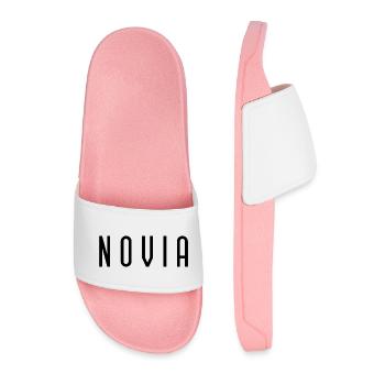 Novia Girlfriend Engagement Bridal Shower Wedding - Men’s Pool Sliders - light pink - Front