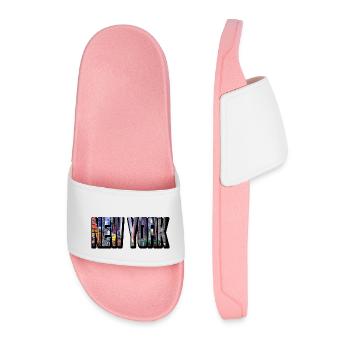 New York City USA America America Skyline Font - Men’s Pool Sliders - light pink - Front