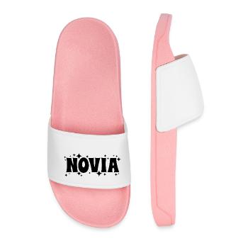 Novia Girlfriend Engagement Bridal Shower Wedding - Men’s Pool Sliders - light pink - Front