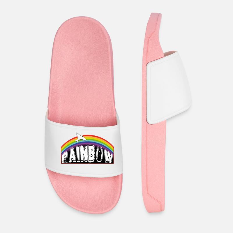 RAINBOW lettering with pigeon - Men’s Pool Sliders - light pink