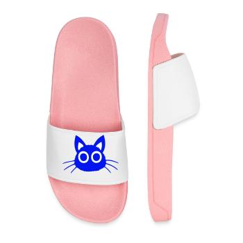 Chat Grands Yeux Bleu Mignon Mignon Cool Chaton - Claquettes Homme - rose clair - Devant