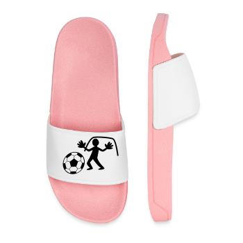 GOALIE with gloves saving the ball - Men’s Pool Sliders - light pink - Front