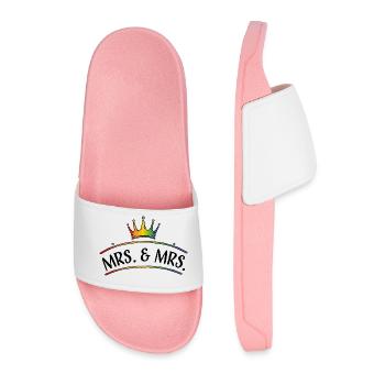 Crown Rainbow MRS and MRS Lesbian Wedding - Men’s Pool Sliders - light pink - Front