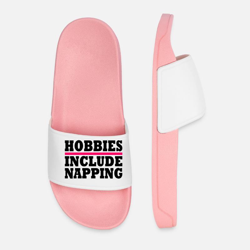 Hobbies include napping - Men’s Pool Sliders - light pink