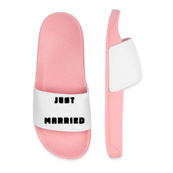 JUST MARRIED. Bachelorette party. VALENTINE'S DAY. COUPLE. LOVE - Men’s Pool Sliders - light pink - Front