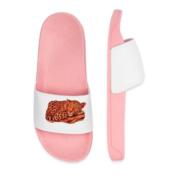 Leopard Motif Sleeping - Men’s Pool Sliders - light pink - Front
