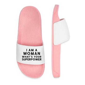 I am a woman what's your superpower - Men’s Pool Sliders - light pink - Front