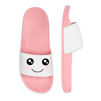 Kawaii, eyes, face - Men’s Pool Sliders - light pink - Front
