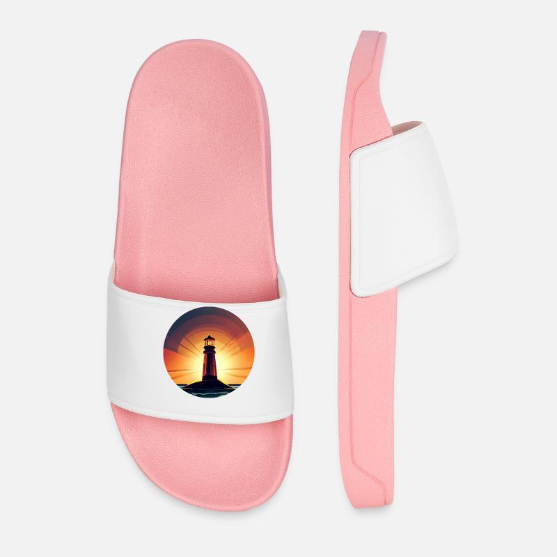 Lighthouse at sunset Romantic - Men’s Pool Sliders - light pink