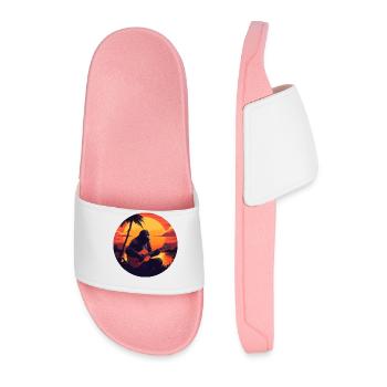 Gorilla Guitarist in Sunset: Acoustic Vibes Design - Men’s Pool Sliders - light pink - Front