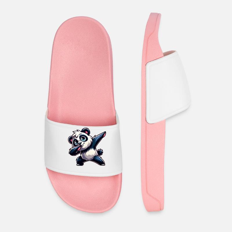 Cute Panda Makes Dab Cartoon - Men’s Pool Sliders - light pink