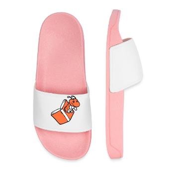 bookworm caterpillar nerd book hole geek worm read - Men’s Pool Sliders - light pink - Front