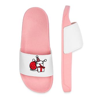 Snail Birthday Party Gifts Hat Cute - Men’s Pool Sliders - light pink - Front