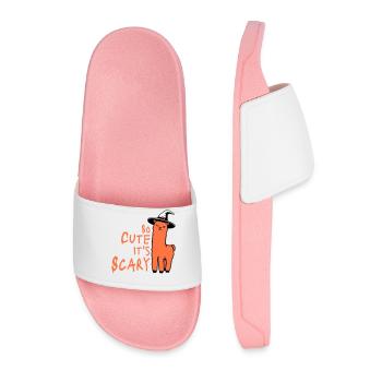 So cute it's scary llama witch hat Halloween saying - Men’s Pool Sliders - light pink - Front
