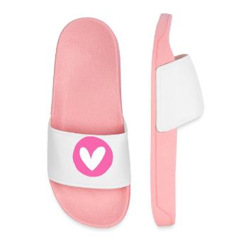 Rosy Heart Emblem on Circular Pink Field - Men’s Pool Sliders - light pink - Front