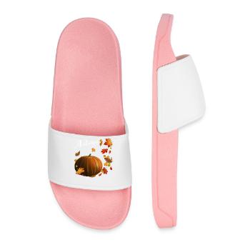 Autumn - Kürbis mit bunten Herbstblättern - Männer Badelatschen - Hellrosa - Vorne
