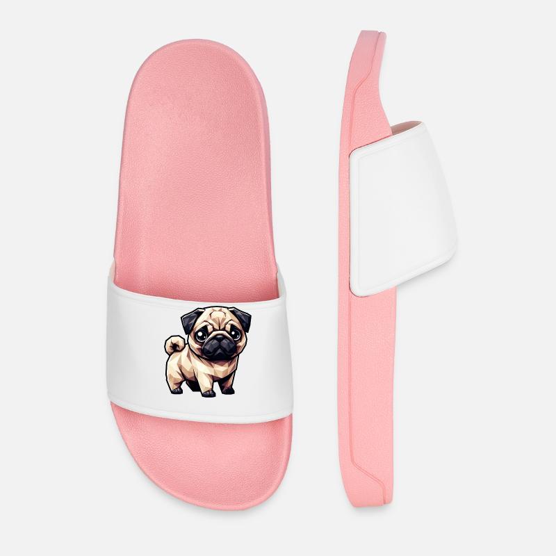 Dog Pug Polygon Geometric Design - Men’s Pool Sliders - light pink