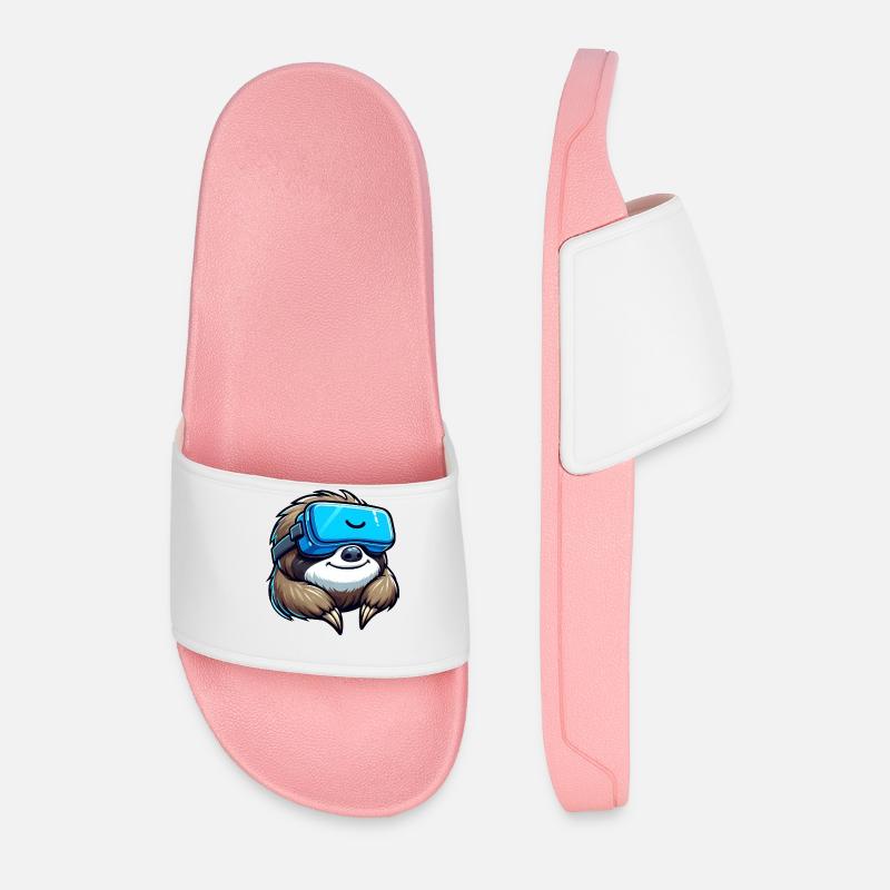 Cool Sloth VR Gamer Design - Men’s Pool Sliders - light pink