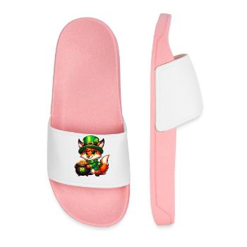 St. Patrick's Day Fox in Gold - Men’s Pool Sliders - light pink - Front
