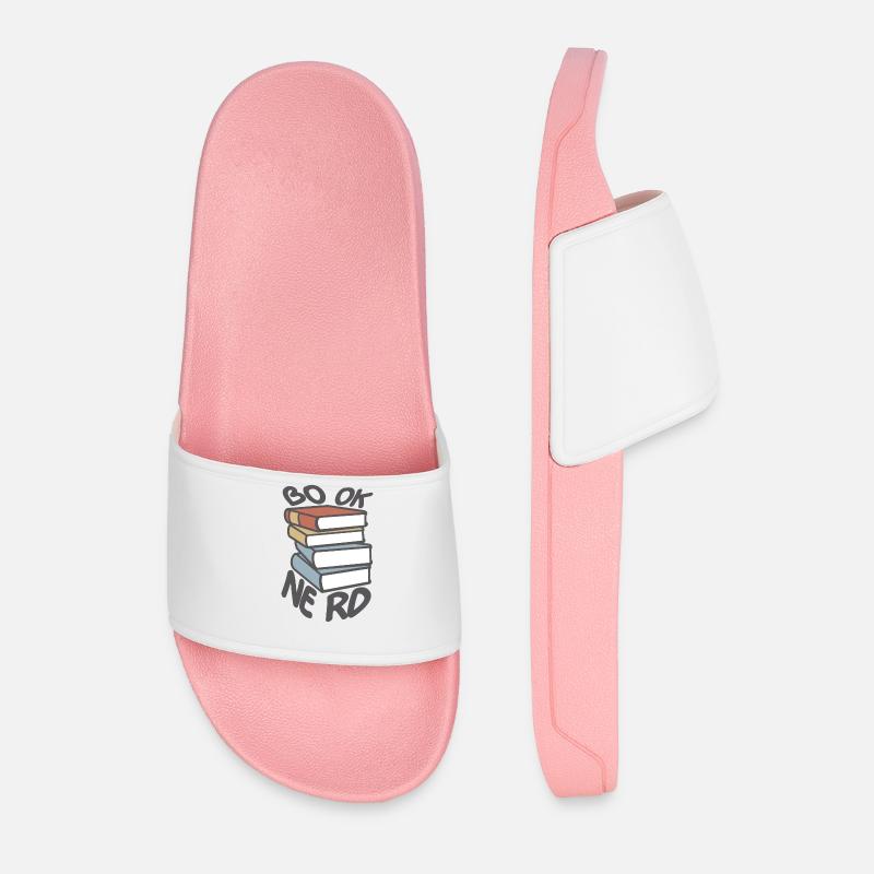 Book Nerd Book Stack - Men’s Pool Sliders - light pink