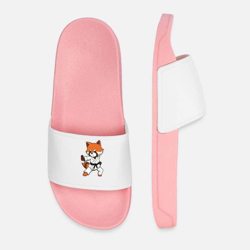 Comic red panda makes karate - Men’s Pool Sliders - light pink