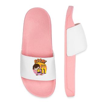 Boom I'm 11 | Birthday Boy | 11th Birthday Party - Men’s Pool Sliders - light pink - Front