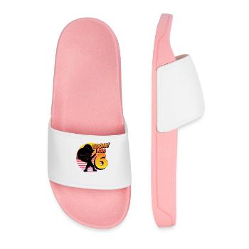 Boom I'm 6 | Birthday Girl | 6th Birthday Party - Men’s Pool Sliders - light pink - Front