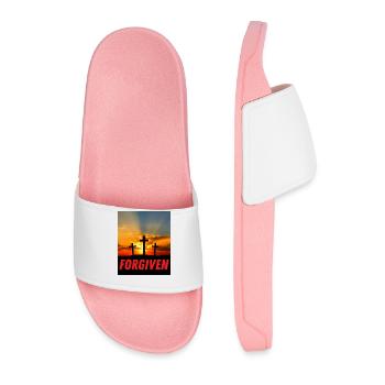 Forgiven - Christian Quote - Men’s Pool Sliders - light pink - Front
