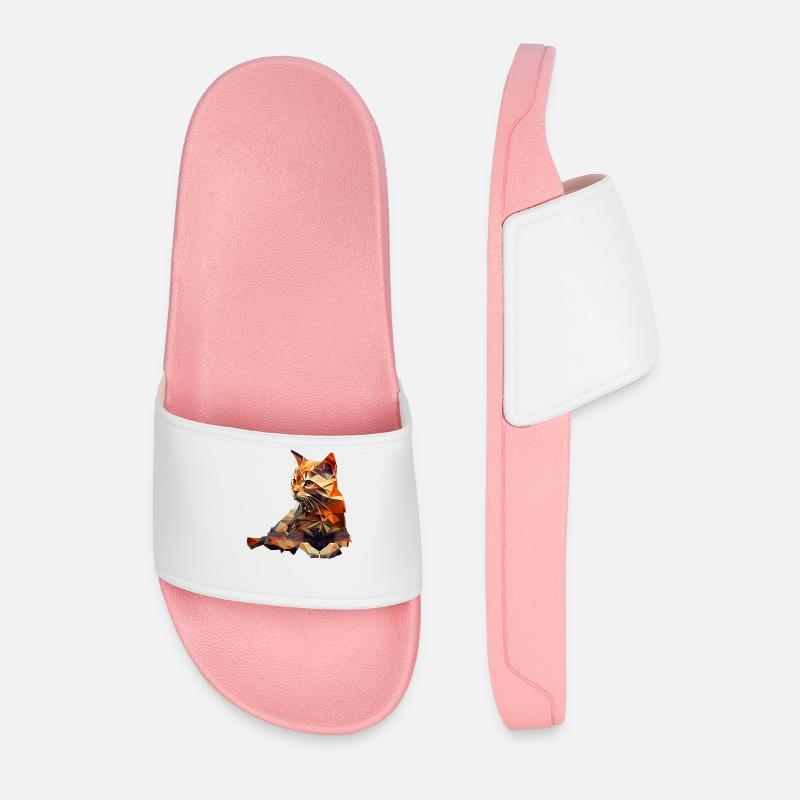 Cat Cats Kitten Polygon Cat - Men’s Pool Sliders - light pink