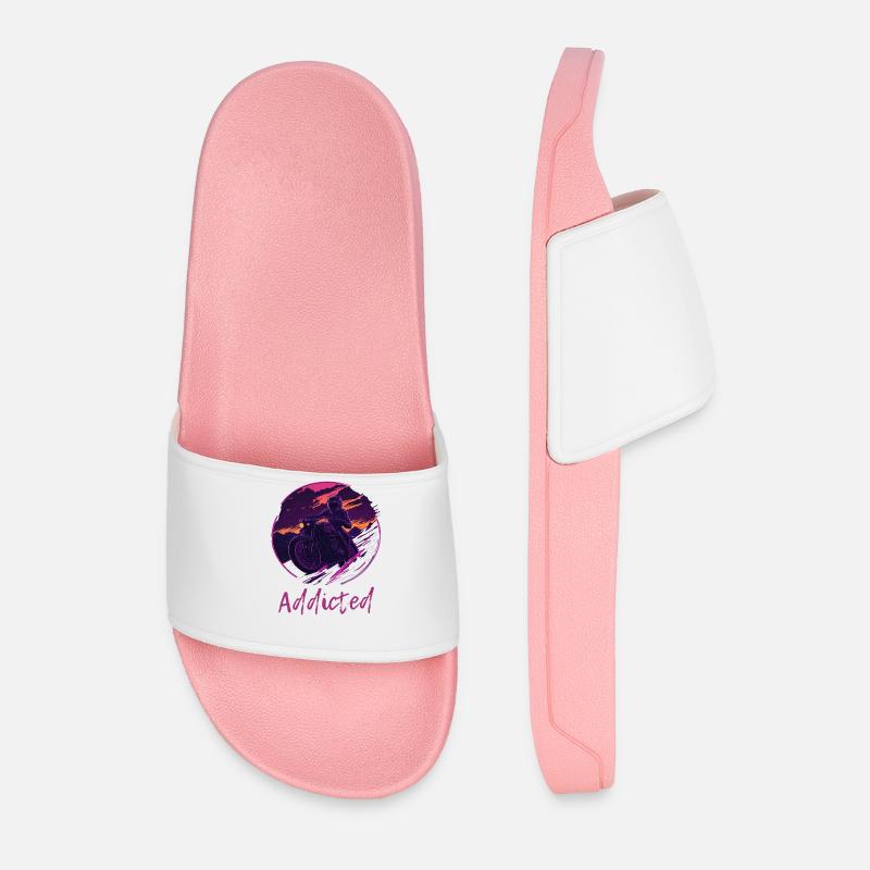 Synthwave Motorcycle Addicted - Men’s Pool Sliders - light pink