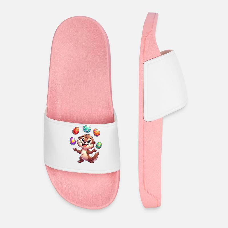 Easter Otter Juggling Easter Eggs, - Men’s Pool Sliders - light pink