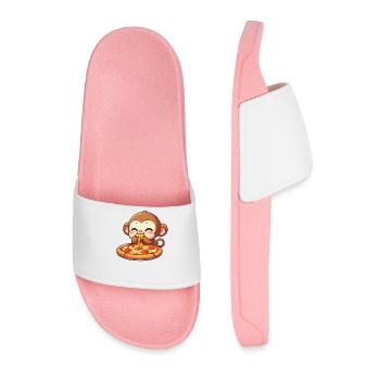 Chimpanzee eating pizza cheese lover - Men’s Pool Sliders - light pink - Front