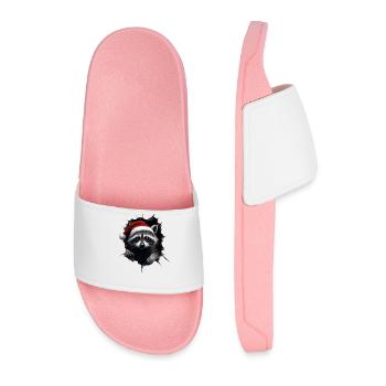 Funny Christmas Raccoon with Santa Hat - Men’s Pool Sliders - light pink - Front