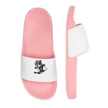Pitbull Dog Skier Winter Sports Fun - Men’s Pool Sliders - light pink - Front