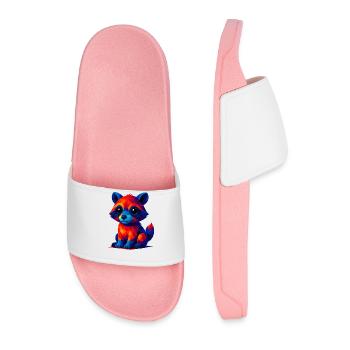 WPAP Polygon Kawaii Style Animals Baby Raccoon - Men’s Pool Sliders - light pink - Front