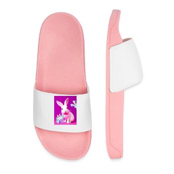 Pink Easter Bunny with Easter Egg Pink - Men’s Pool Sliders - light pink - Front