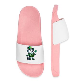 St. Patrick's Polar Bear Cartoon Design - Men’s Pool Sliders - light pink - Front