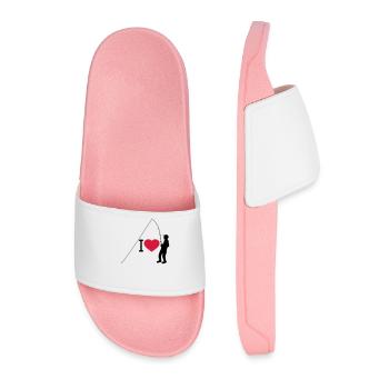 I love fishing heart love angler sport silhouette c - Men’s Pool Sliders - light pink - Front