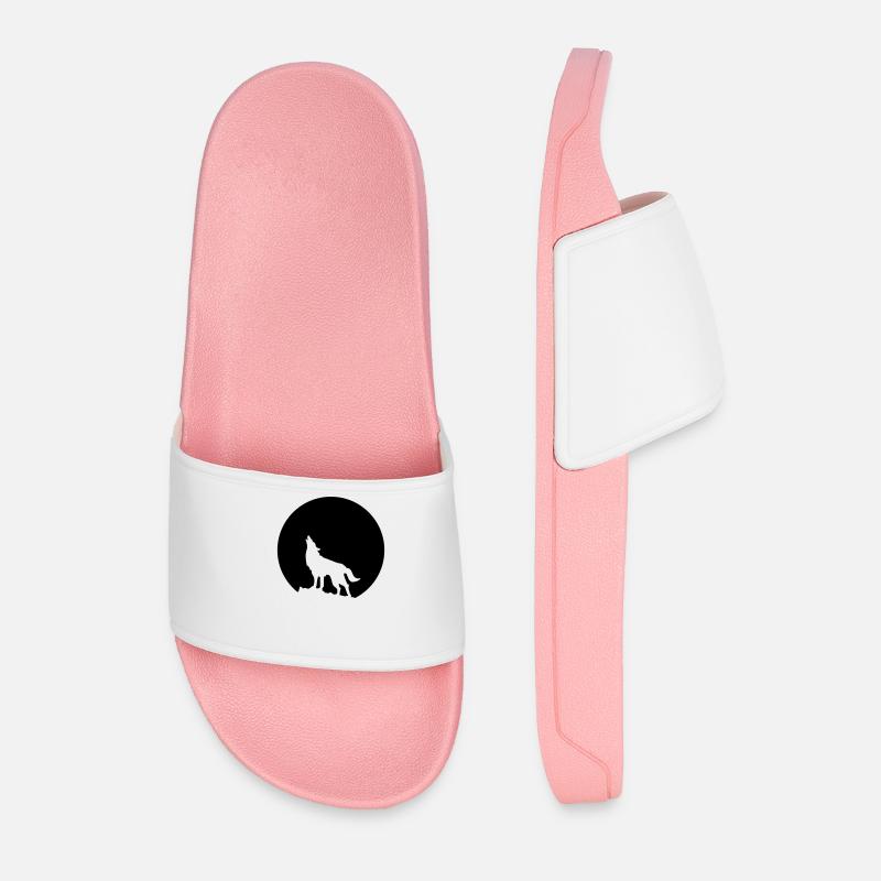 Wolf Howling Moon - Men’s Pool Sliders - light pink