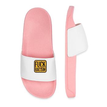fuck banned no no racism logo text on the other hand - Men’s Pool Sliders - light pink - Front