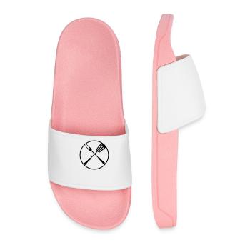 round cook grilling circle logo food grill fork pfan - Men’s Pool Sliders - light pink - Front