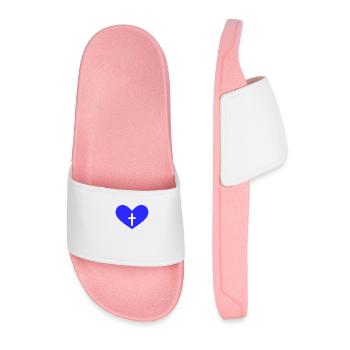 Cross heart symbol sign religion blue - Men’s Pool Sliders - light pink - Front