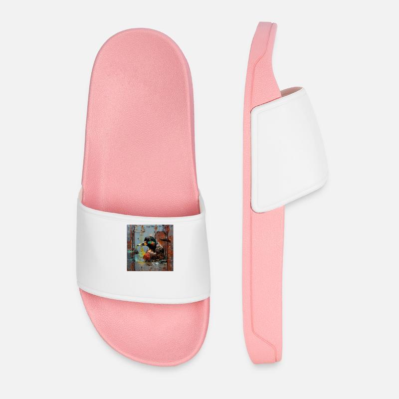 Graffiti Floating Mallard Rusty Background - Men’s Pool Sliders - light pink