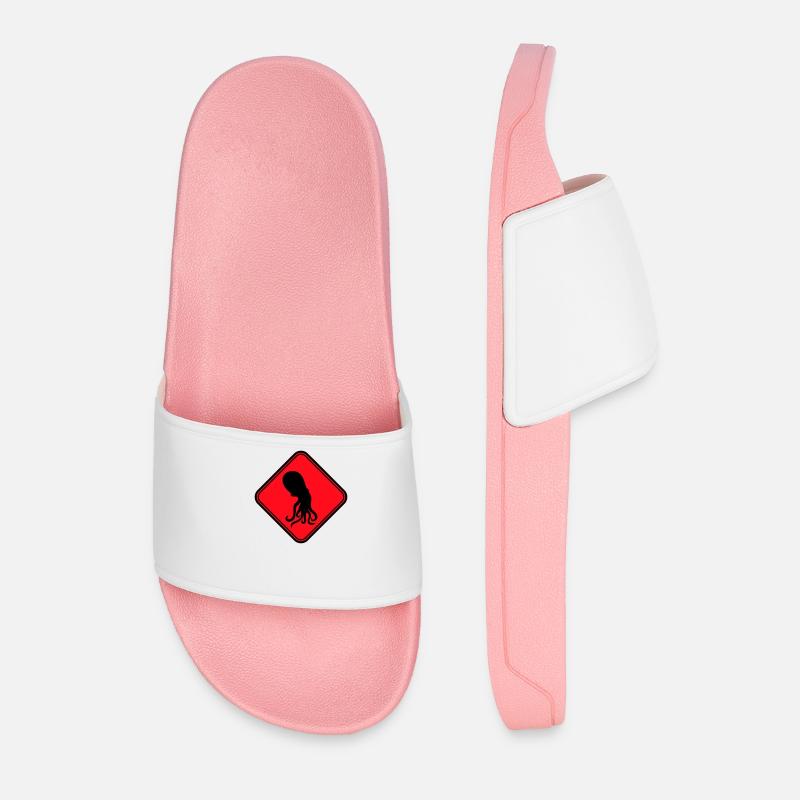 Octopus Danger Sign Caution Warning - Men’s Pool Sliders - light pink