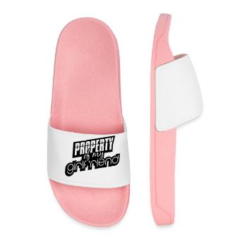 black logo design property of my girlfriend spru - Men’s Pool Sliders - light pink - Front