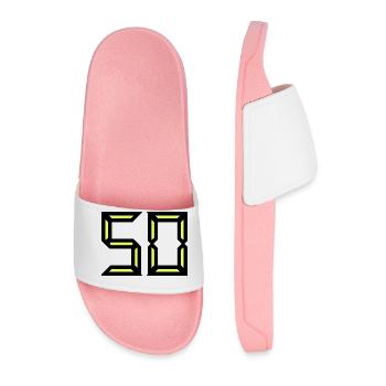 50. 50 YEARS. 50th ANNIVERSARY. BIRTHDAY 50 YEARS. - Men’s Pool Sliders - light pink - Front